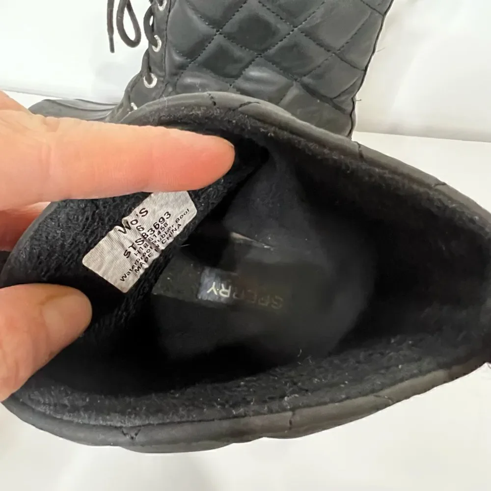 Sperry Black Quilted Rubber Boots Lace Up Waterproof
